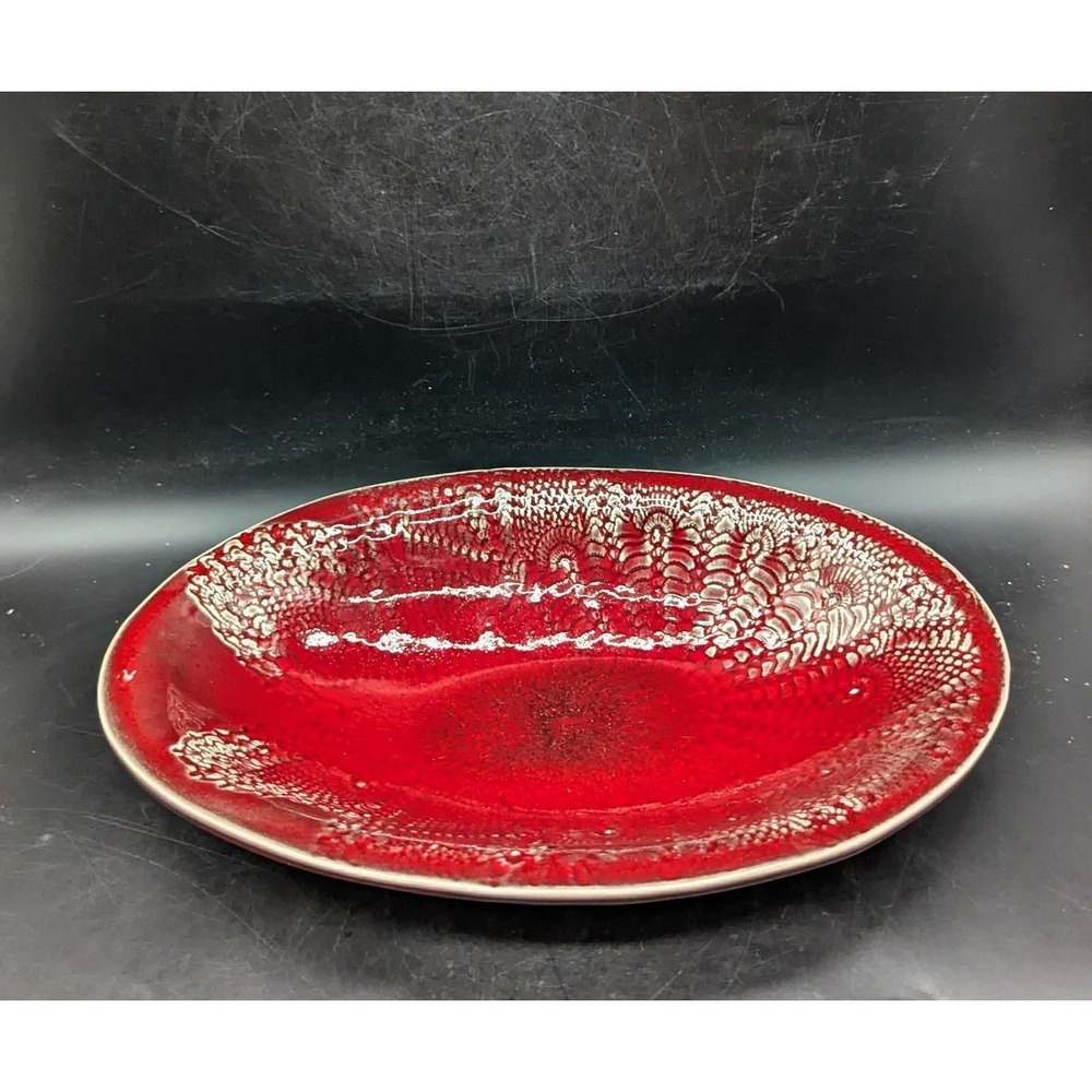 Bantam Tileworks Studio Art Pottery Red Textured Oval Centerpiece Bowl 13.5"